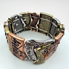 Vintage 90s Religious Panel Stretch Bracelet Nativity Joy World Glass Jewelry