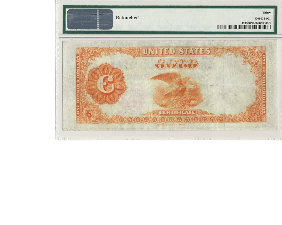 1922 $100 Gold Certificate - Fr. 1215 PMG 30 - Superb Eye Appeal, 6-digit serial - Image 2 of 2