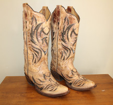 Corral Boots AB052 Gold Glittered Inlay Brown Leather Snip Toe Womens Sz 8 M