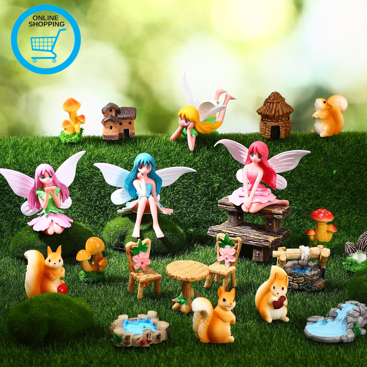 23Pcs Fairy Garden Miniature Accessories Micro Landscape Resin Mini Fairy Squirr