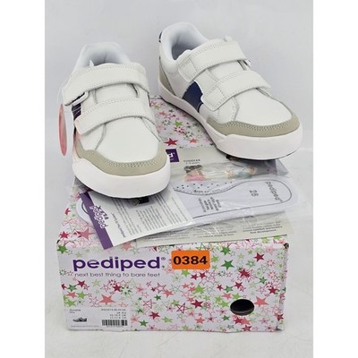 Pediped Acuna Flex Sneakers Toddler 11-11.5 White Blue Hook Loop -New