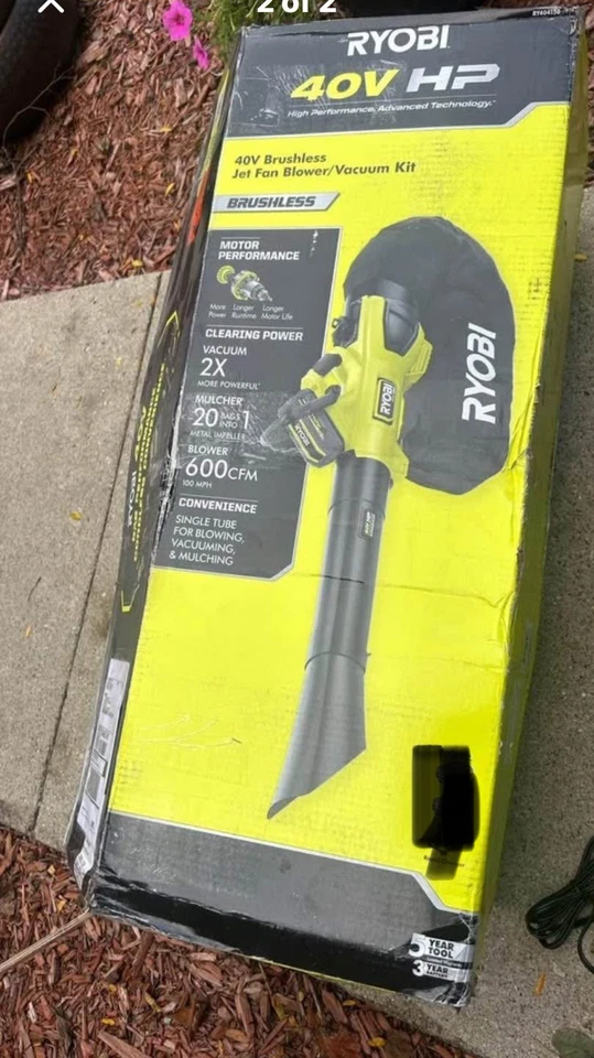 Kit de soplador/triturador/aspirador RYOBI 40V sin escobillas 100 MPH 600CFM RY404150 - solo herramienta Foto 2 de 2