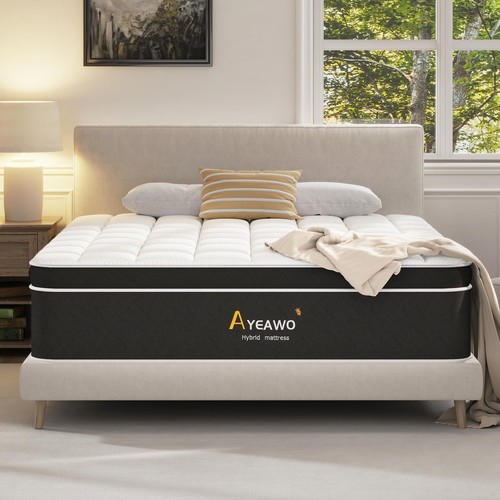 Ayeawo Firm King Size Mattress, 12 Inch Hybrid Mattress King Size with Gel Me...