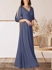 Jenny Packham NWT Silverstone Blue/Gray Lux Chiffon Sheer Sleeve Maxi Gown 16