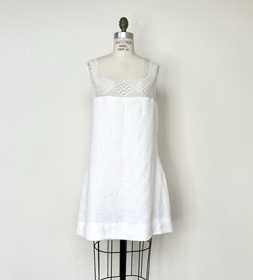 Vintage Linen Crochet Yoke Dress | Size Medium | White | eBay