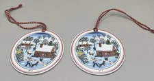 (2) Villeroy & Boch Naif Christmas Winter Scene No 4 Porcelain Ornaments #519