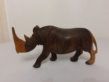 Vintage Wood Rhino Hand Carved Wooden Animal Sculpture Rhinoceros Figurine