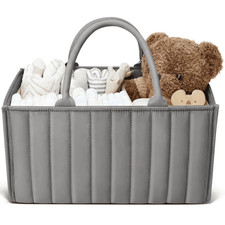 Gray Baby Diaper Caddy Organizer - Sturdy, Washable Tote for Nursery Storage