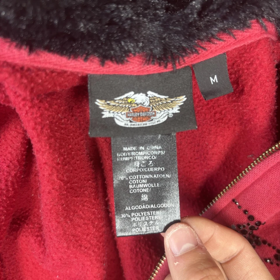 Sudadera con Capucha Harley Davidson Para Mujer Rosa Mediana Cremallera Completa Imitación Piel Forrada Script Logo Foto 3 de 4