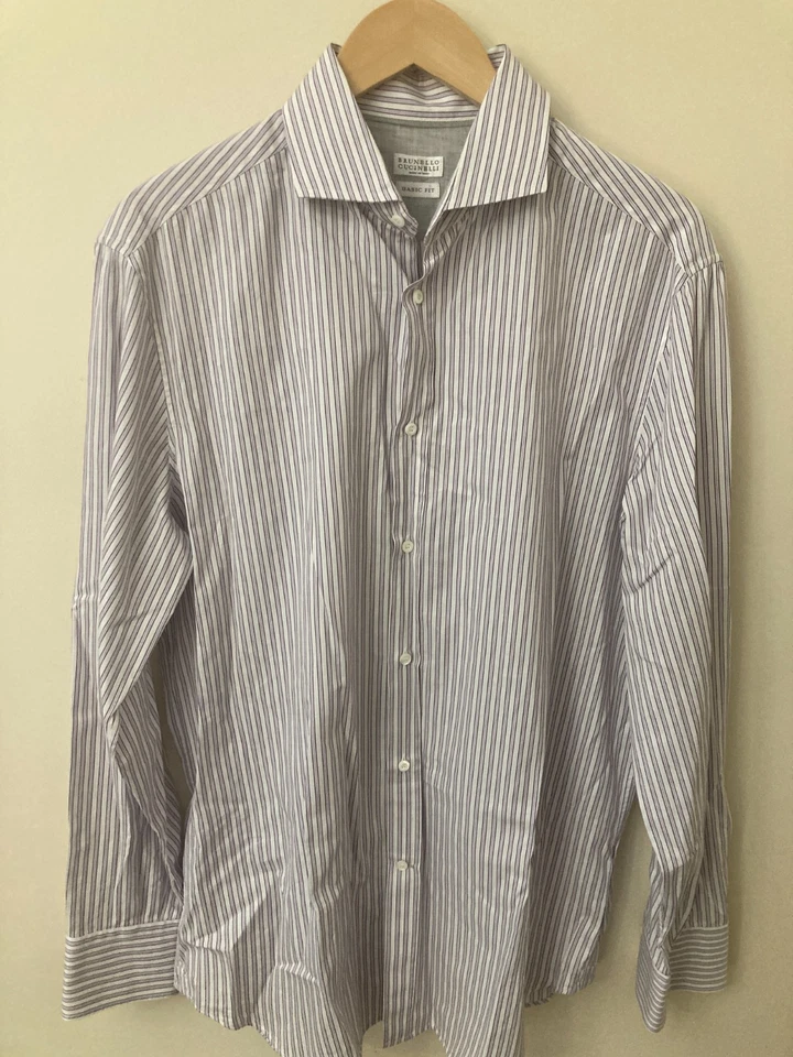 Camisa de vestir Brunello Cucinelli púrpura/blanco a rayas 16/41 en muy buen estado Foto 2 de 4