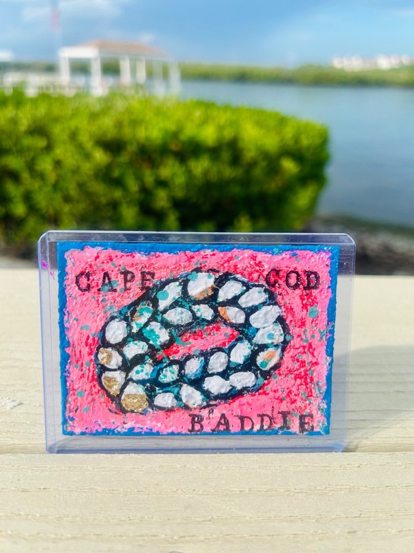 ACEO Original beach Art  pink preppy textured  Cape Cod sailor bracelet