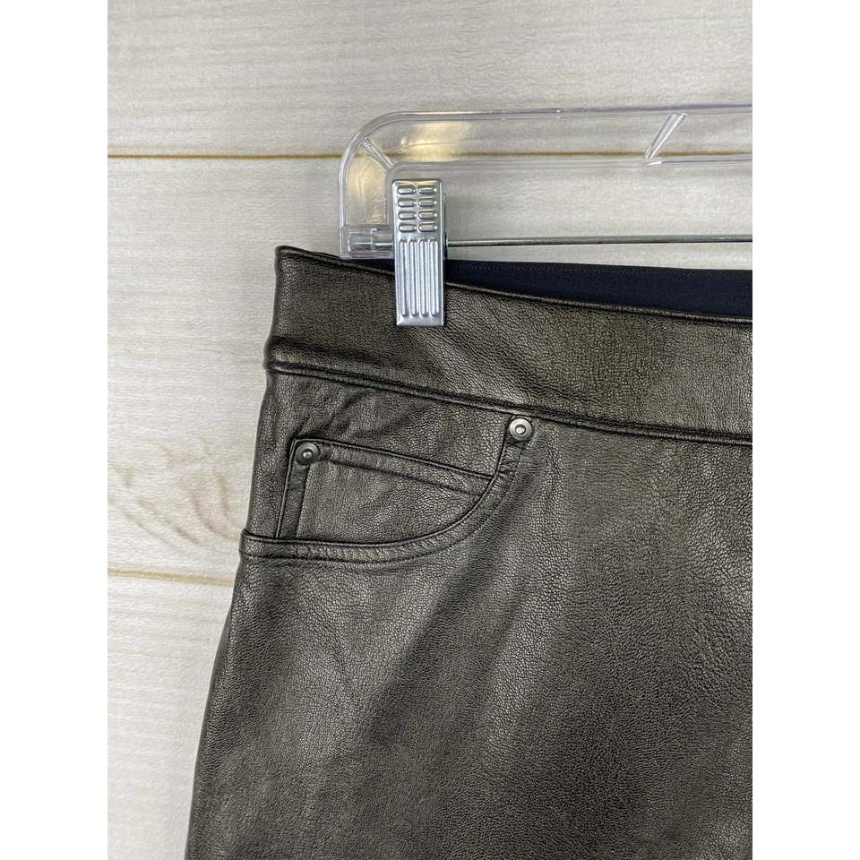 Spanx Leggings Mujer Grande Petite PL Imitación Cuero Negro Ajustado Pull On Moto Pantalón Foto 2 de 4