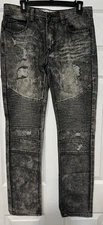 Bleecker Mercer Jeans Men 32x32 Black Denim Slim Taper Fit Moto Distressed
