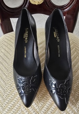 Brand New Vintage Kraus & Co. Vienna Black Leather Floral Embossed Pumps Size 38