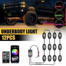 NEW 12x RGB LED Pods Rock Light Kit Underbody Glow Neon Lamp Bluetooth Music EXV