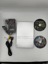 PlayStation 2 Slim Silver Console Bundle + 2 Games (Tested, See Description)