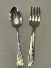 1881 Rogers Lilac Time Silverplate Baby Child Fork, M S Smith Co Child Spoon