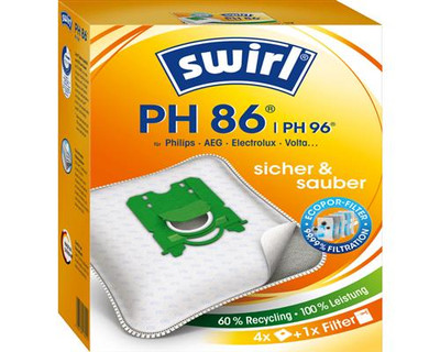 4 Staubsaugerbeutel Swirl PH 86, PH86 geeig. für Philips Performer Active FC8575