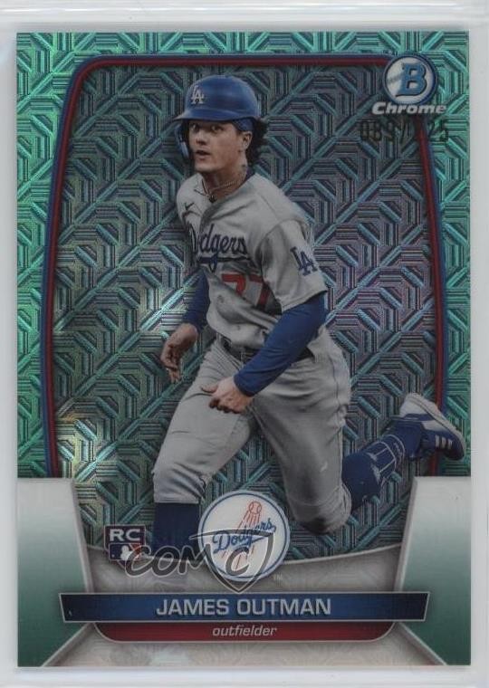 2023 Bowman Mega Box Chrome Aqua Mojo Refractor 89/225 James Outman #13 17xk