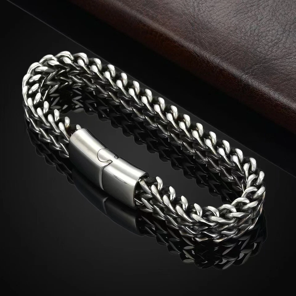 Pulsera de acero titanio quilla trenzada de doble capa hip-hop de moda para hombre Foto 4 de 4