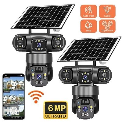 V380PRO 3 Lens 6MP Solar Home Security Camera Outdoor Wifi Wireless PTZ CCTV NEW