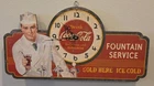 Vintage COCA COLA FOUNTAIN SERVICE WALL CLOCK, Battery Operated-Working