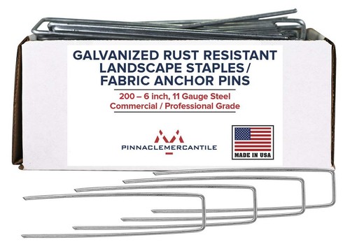 USA Made 200 Pack Garden Landscape Staples Weed Barrier Fabric Stakes Galvani...