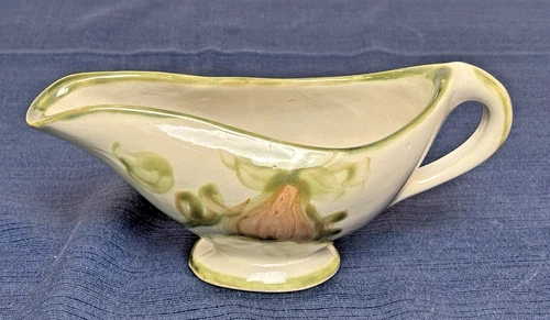 Vintage Louisville Stoneware Gravy Boat "Harvest Pear" w/Green Trim