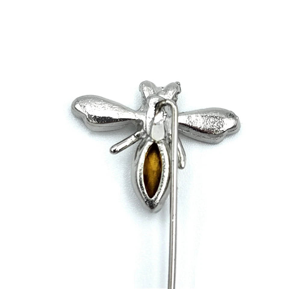 Винтажная булавка на лацкан с прозрачными стразами белыми кристаллами серебристого цвета с насекомыми - Изображение 3 из 4