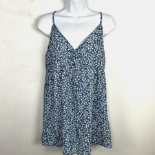 Shein Spaghetti Strap Sun Dress sz M Blue White Ditsy Floral Whimsical Y2K