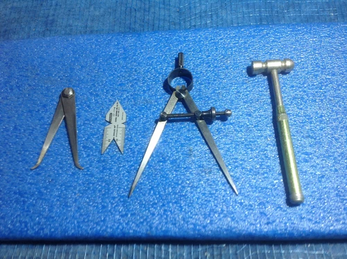 mitutoyo, starrett calipers- angle gage & hammer
