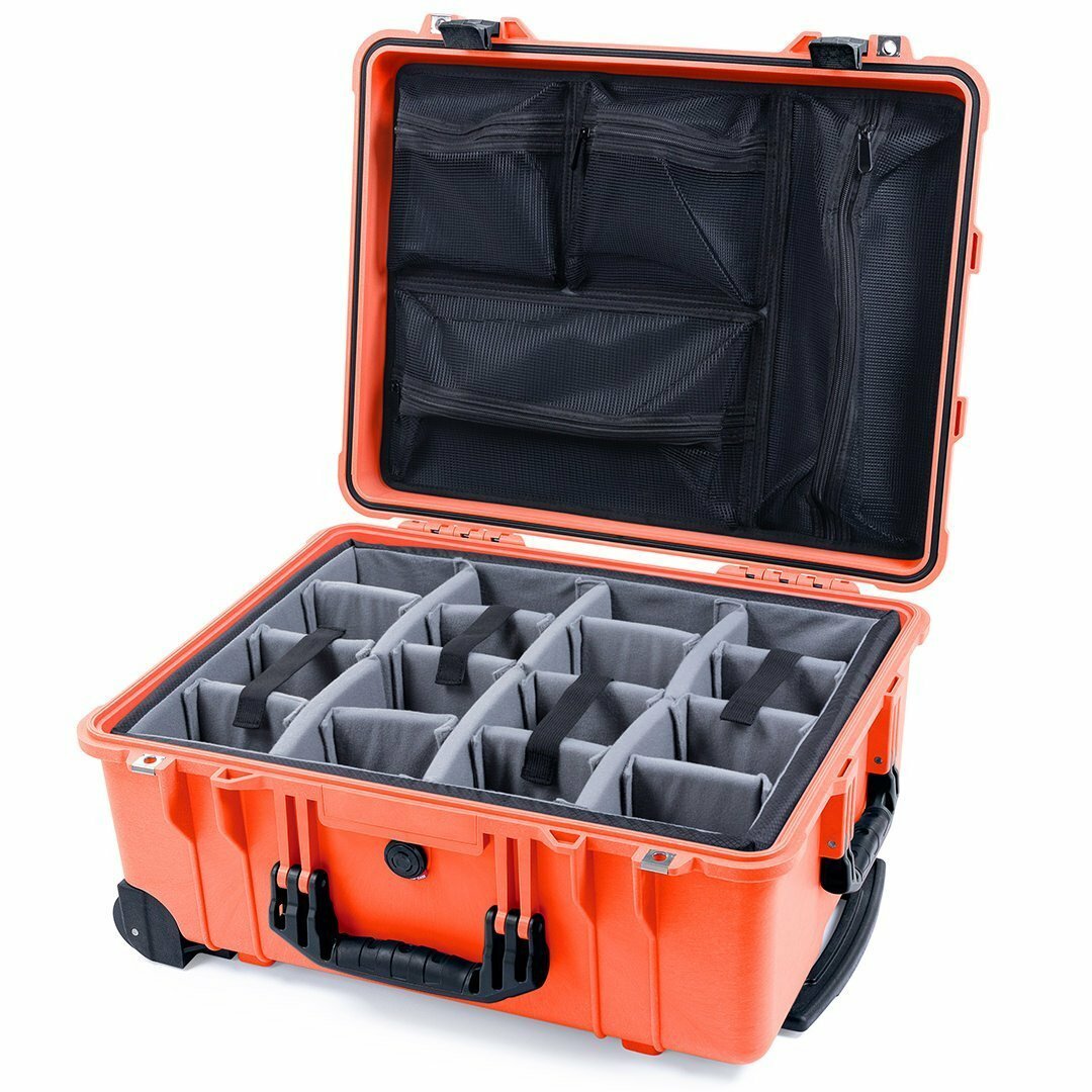New Orange & Black Pelican 1560 case with grey dividers & mesh