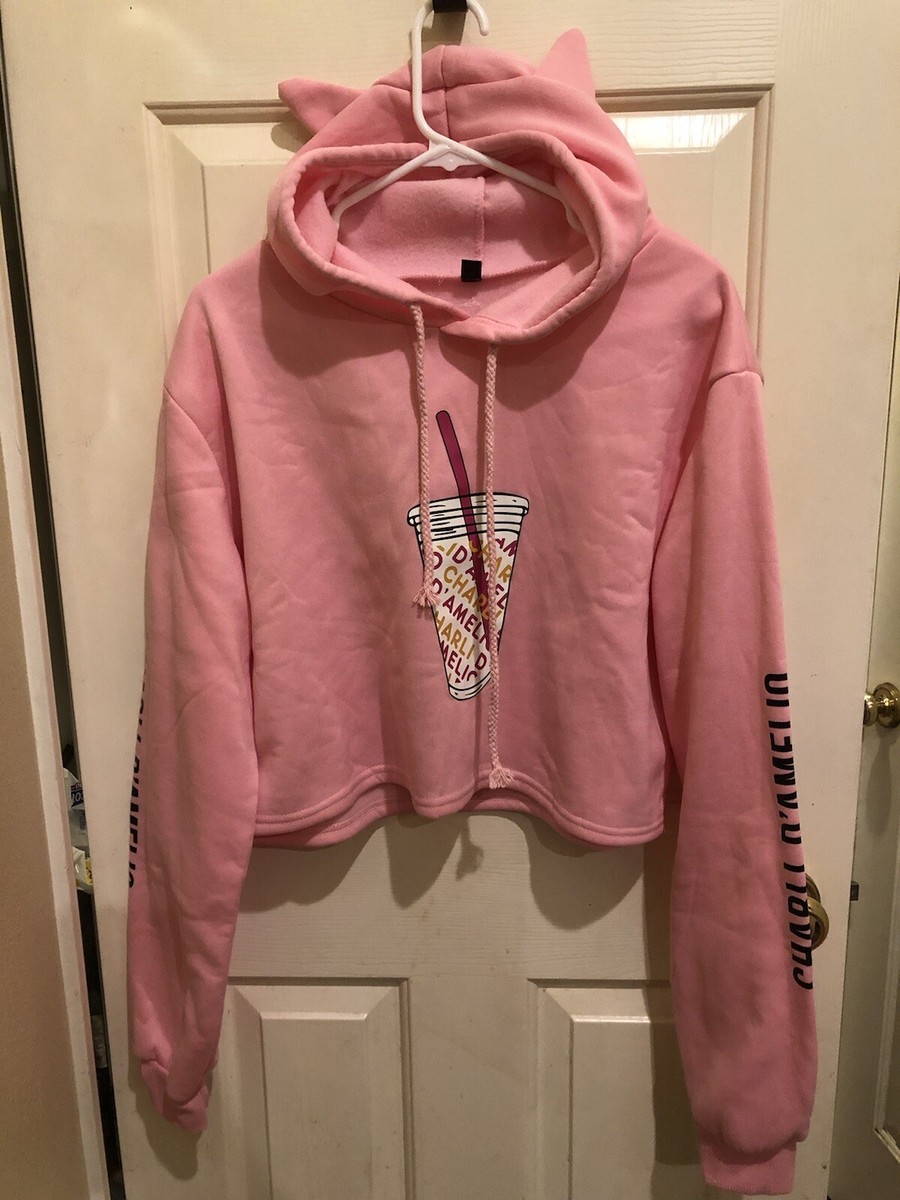 Charli D'amelio Cropped Hoodie W/ Ears Pink XXL Cafe Frap