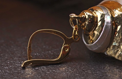Silver Mouth Muschel Ohrringe with Lever Back Gold 30mm - Picture 3 of 3