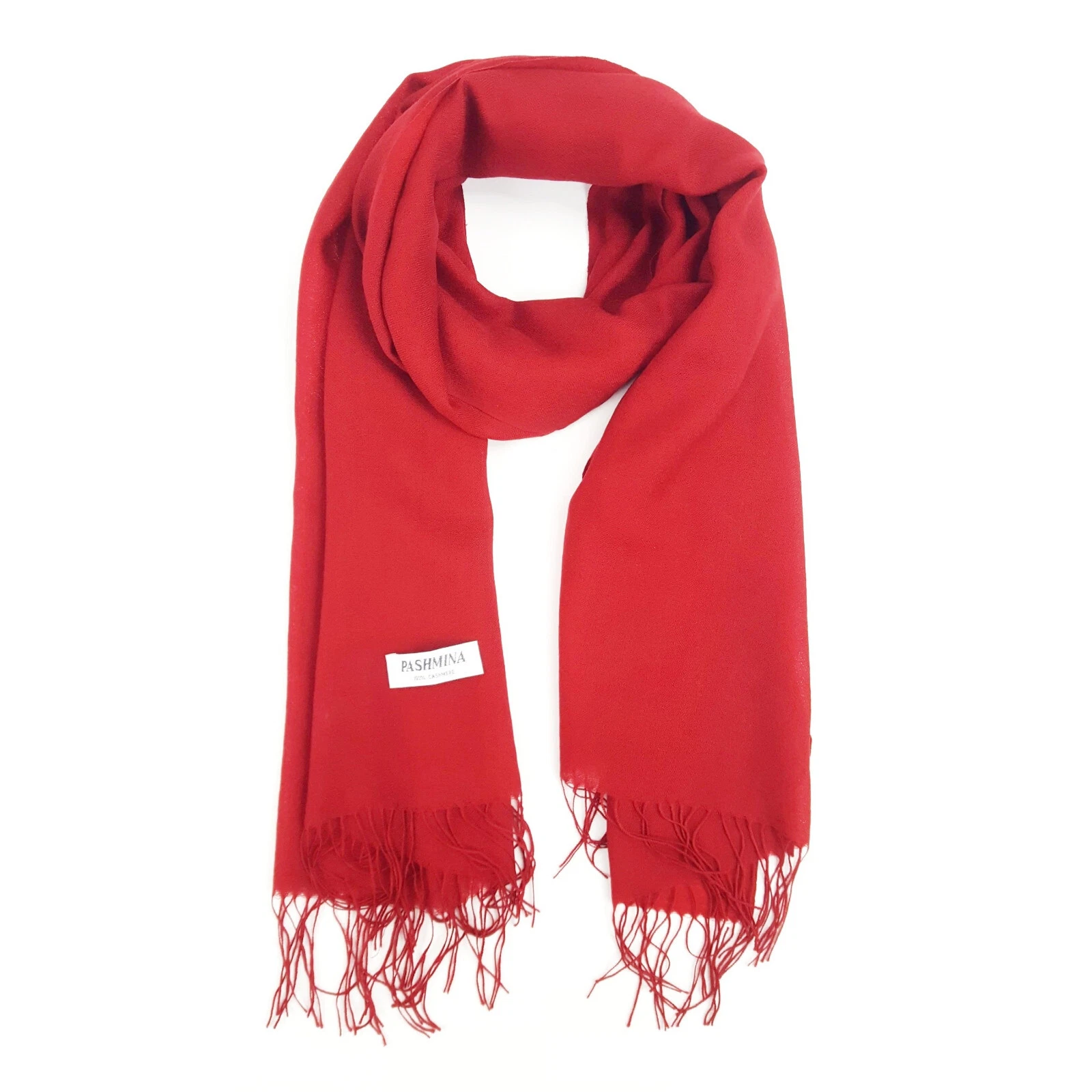 Grand châle cachemire tissé pashmina écharpe franges vin rouge 78x29