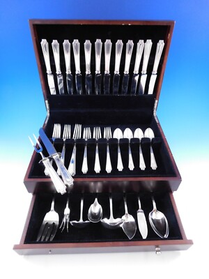 #ad King Albert by Whiting Sterling Silver Flatware Set for 12 Service 59 pieces $3975.00