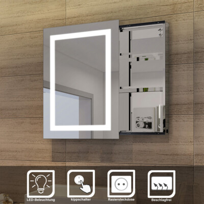 LED Spiegelschrank mit Schiebetür Badezimmerspiegel Badschrank Hochglanz 50x70cm