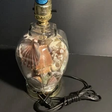 Vintage Real Seashell filled GlassLamp Beach Cottage Nautical Coastal Decor 11"