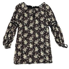 WAYF Black Floral Boho Long Sleeve Flowy Shift Dress Fall Prairie mini medium