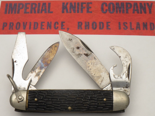 Antique IMPERIAL PROV RI Scout Utility Knife 1940's Era - Jigged Black Handles
