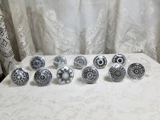 11 PC Ceramic Knobs Pottery Door Drawer Cabinet Pulls Geometric Black White