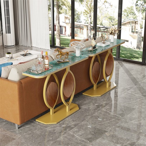 WISFOR High Gloss Marble Table Slim Design Console Table Bar Table w/ Leaf Base - Picture 9 of 16