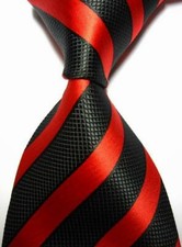 Hot Classic Striped Black Red JACQUARD WOVEN 100 Silk Men's Tie Necktie