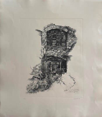 Renzo Vespignani Aquatint 'Ruins With Dog' 1982 74x64 Signed Numbered 25/60
