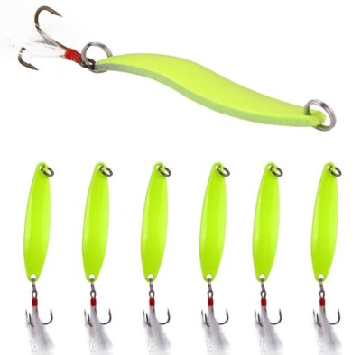 5PCS Metal Spoon Fishing Lures Glow Sinking Spinner 7g Bass Jigs Swimbait Hook