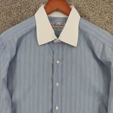Turnbull & Asser Shirt Men's 17 Blue Stripe Long Sleeve Button Front Dress