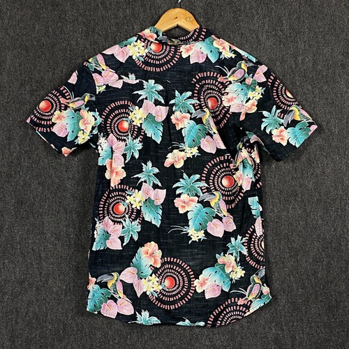 Rip Curl Mens Medium Short Sleeve Beach Party Shirt Black Hawaiian Tropical - Picture 11 of 12