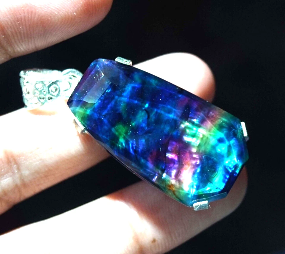 Colgante de plata maciza 925 ammolita natural con certificación GIE 59,10 quilates piedras preciosas sueltas Foto 3 de 4