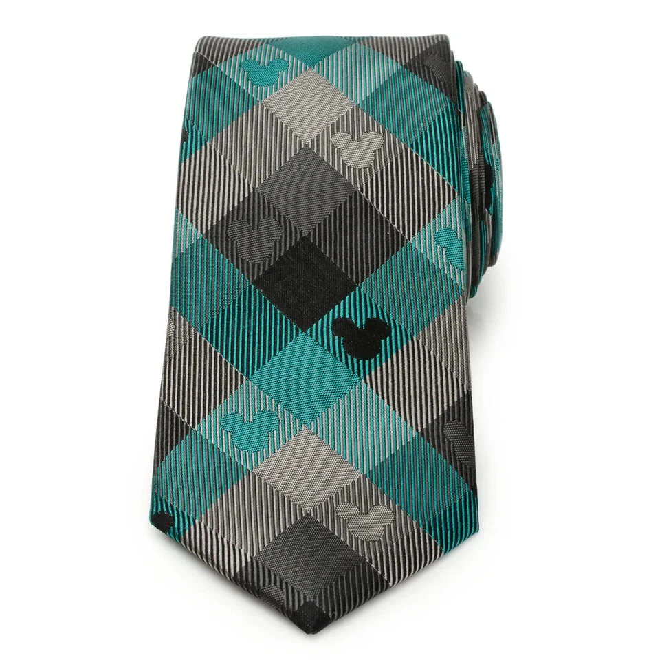 Corbata para hombre Disney Mickey Mouse Silhouette verde azulado a cuadros Foto 3 de 4