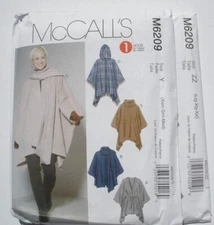 McCall's 6209 Cape Poncho Capelet Hood Cowl & Scarf Collar Coat Sz 4-14 or 16-26